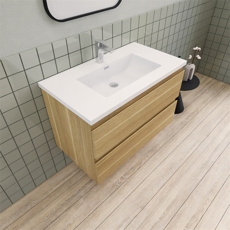 Magpie Floating Vanity in White Oak (24-84 inches)