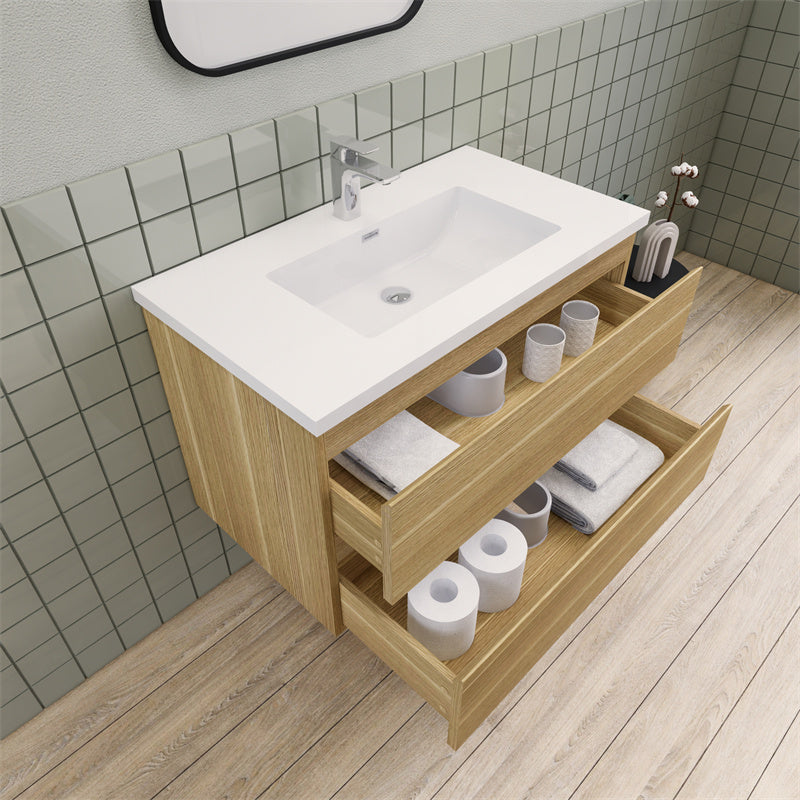 Magpie Floating Vanity in White Oak (24-84 inches)