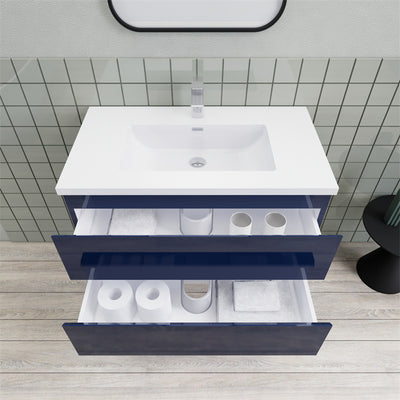 Magpie Floating Vanity in High Gloss Blue (24-84 inches)