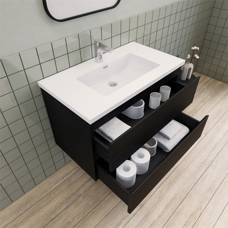 Magpie Floating Vanity in Rich Black Oak (24-84 inches)