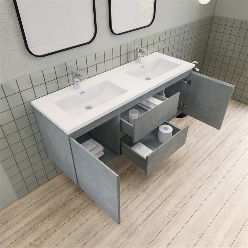 60" Double Sink Magpie Floating Vanity in Cement Gray