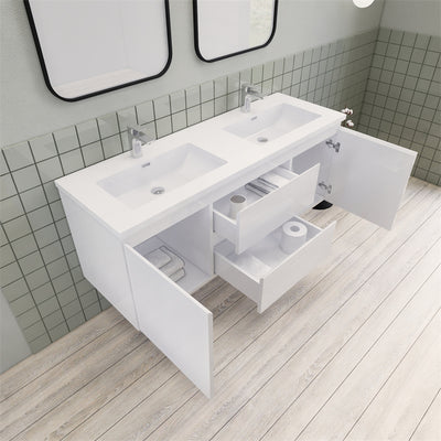 Magpie Floating Vanity in High Gloss White (24-84 inches)