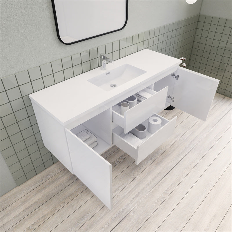 Magpie Floating Vanity in High Gloss White (24-84 inches)