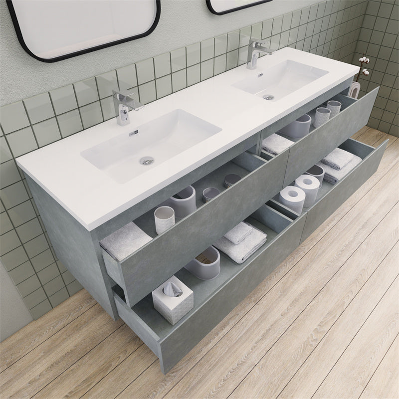 72" Double Sink Magpie Floating Vanity in Cement Gray