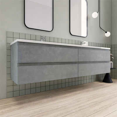 84" Double Sink Magpie Floating Vanity in Cement Gray