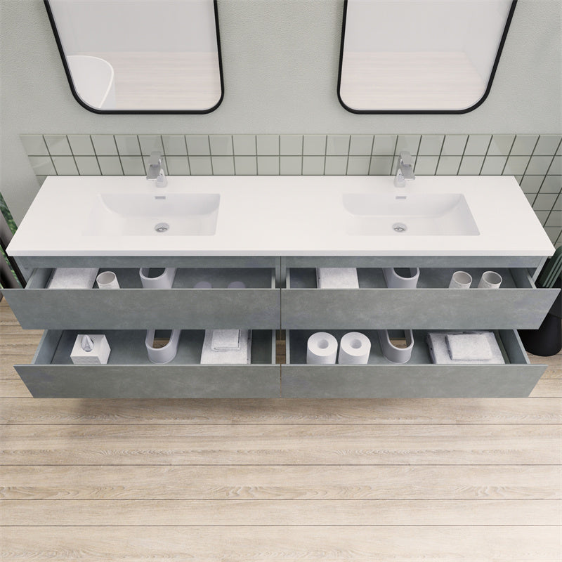 84" Double Sink Magpie Floating Vanity in Cement Gray
