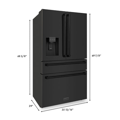 ZLINE 36" 21.6 cu. ft 4-Door French Door Refrigerator with Water and Ice Dispenser in Fingerprint Resistant Black Stainless Steel (RFM-W-36-BS)