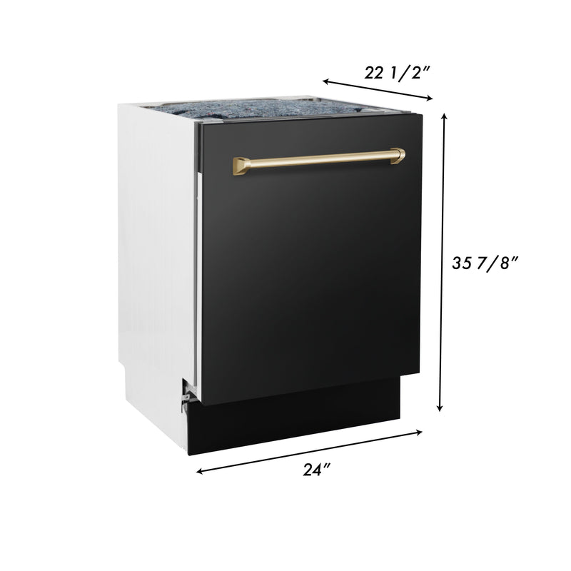 ZLINE Autograph Edition 24" 3rd Rack Top Control Tall Tub Dishwasher in Black Stainless Steel with Accent Handle, 51dBa (DWVZ-BS-24-G)