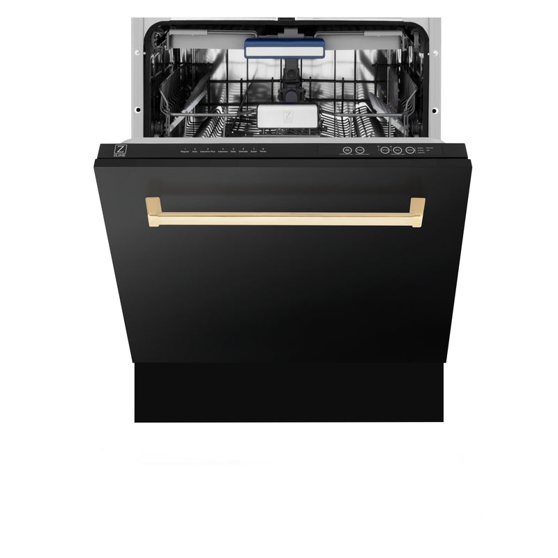 ZLINE Autograph Edition 24" 3rd Rack Top Control Tall Tub Dishwasher in Black Stainless Steel with Accent Handle, 51dBa (DWVZ-BS-24-G)