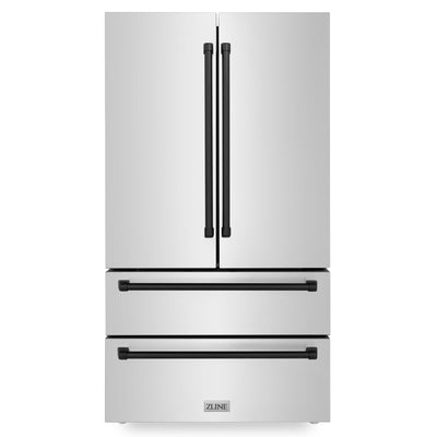ZLINE 36" Autograph Edition 22.5 cu. ft 4-Door French Door Refrigerator with Ice Maker in Fingerprint Resistant Stainless Steel with Matte Black Accents (RFMZ-36-MB)