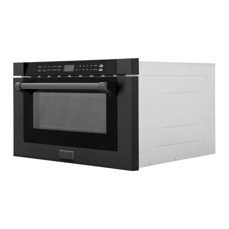 ZLINE 24" 1.2 cu. ft. Built-in Microwave Drawer with a Traditional Handle in Black Stainless Steel (MWD-1-BS-H)