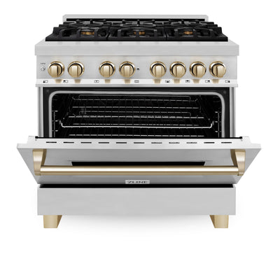 ZLINE Autograph Edition 36" 4.6 cu. ft. Dual Fuel Range with Gas Stove and Electric Oven in Stainless Steel with Gold Accents (RAZ-36-G)