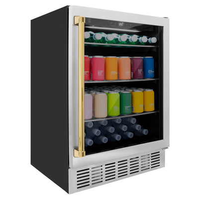 ZLINE 24" Monument Autograph Edition 154 Can Beverage Fridge in Stainless Steel with Gold Accents (RBVZ-US-24-G)