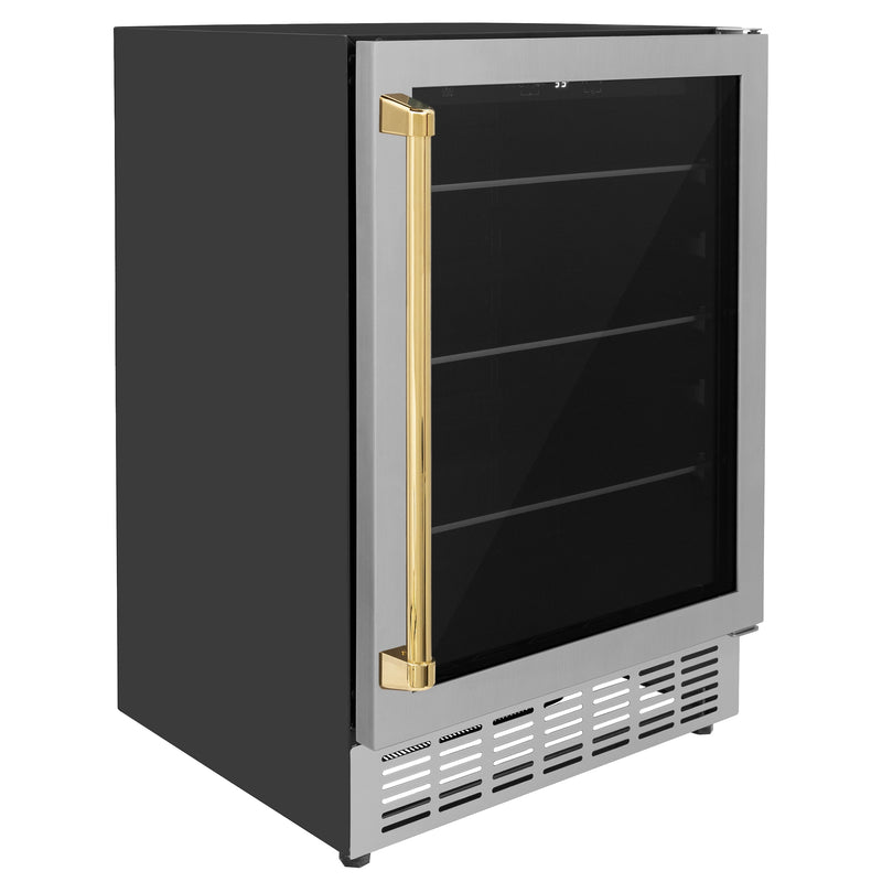 ZLINE 24" Monument Autograph Edition 154 Can Beverage Fridge in Stainless Steel with Gold Accents (RBVZ-US-24-G)