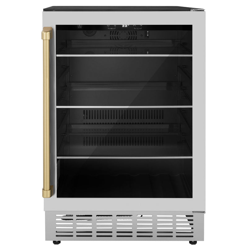 ZLINE 24" Monument Autograph Edition 154 Can Beverage Fridge in Stainless Steel with Champagne Bronze Accents (RBVZ-US-24-CB)