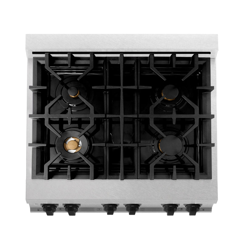 ZLINE Autograph Edition 30" 4.0 cu. ft. Dual Fuel Range with Gas Stove and Electric Oven in Fingerprint Resistant Stainless Steel with Matte Black Accents (RASZ-SN-30-MB)