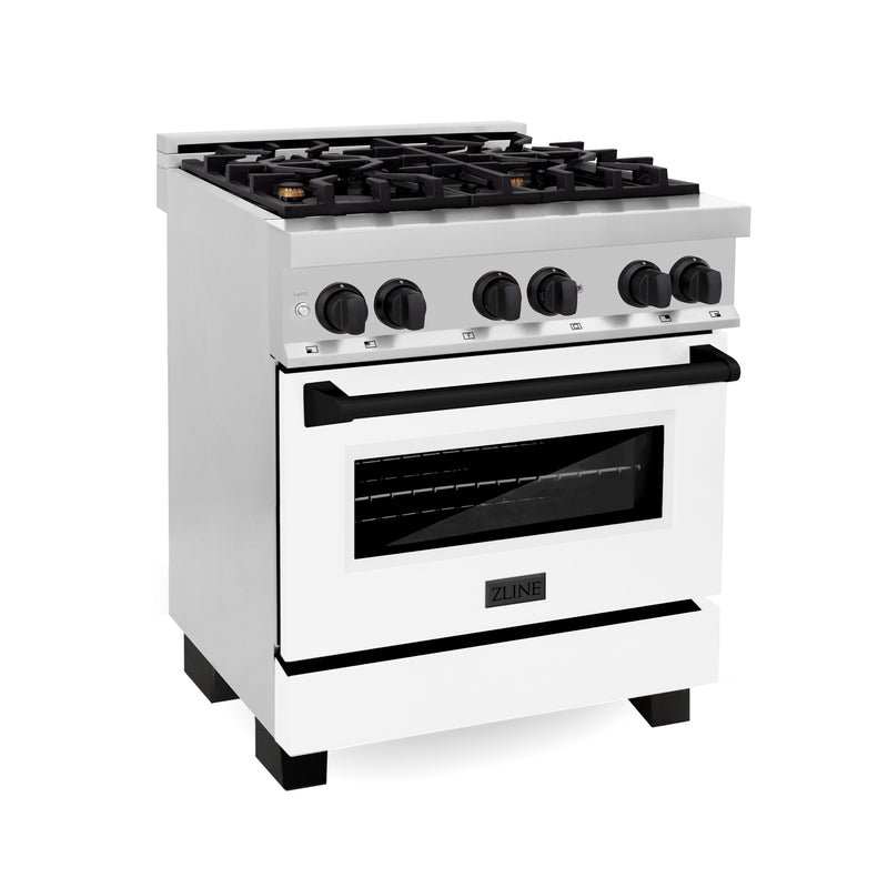 ZLINE 30" 4.0 cu. ft. Dual Fuel Range with Gas Stove and Electric Oven in Stainless Steel with White Matte Door and Accents (RAZ-WM-30-MB)