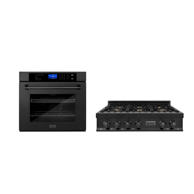 ZLINE Kitchen Package with 36" Black Stainless Steel Rangetop and 30" Single Wall Oven (2KP-RTBAWS36)
