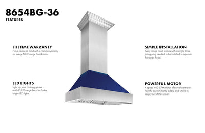 ZLINE Ducted ZLINE DuraSnow Stainless Steel® Range Hood with Blue Gloss Shell (8654BG)