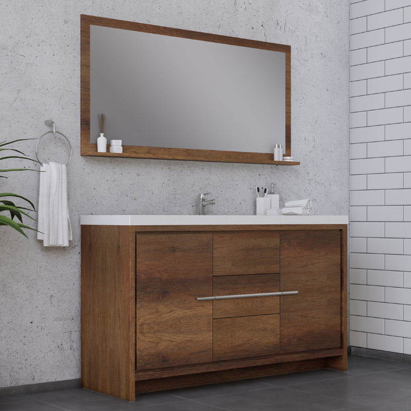Alya Bath Sortino 60 Single inch Modern Bathroom Vanity, Rosewood