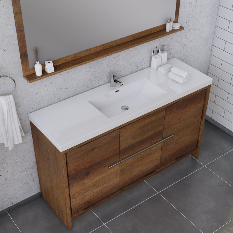 Alya Bath Sortino 60 Single inch Modern Bathroom Vanity, Rosewood