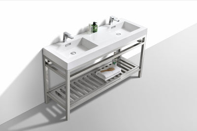 Cisco 60" Double Sink Stainless Steel Console with Acrylic Sink - Chrome