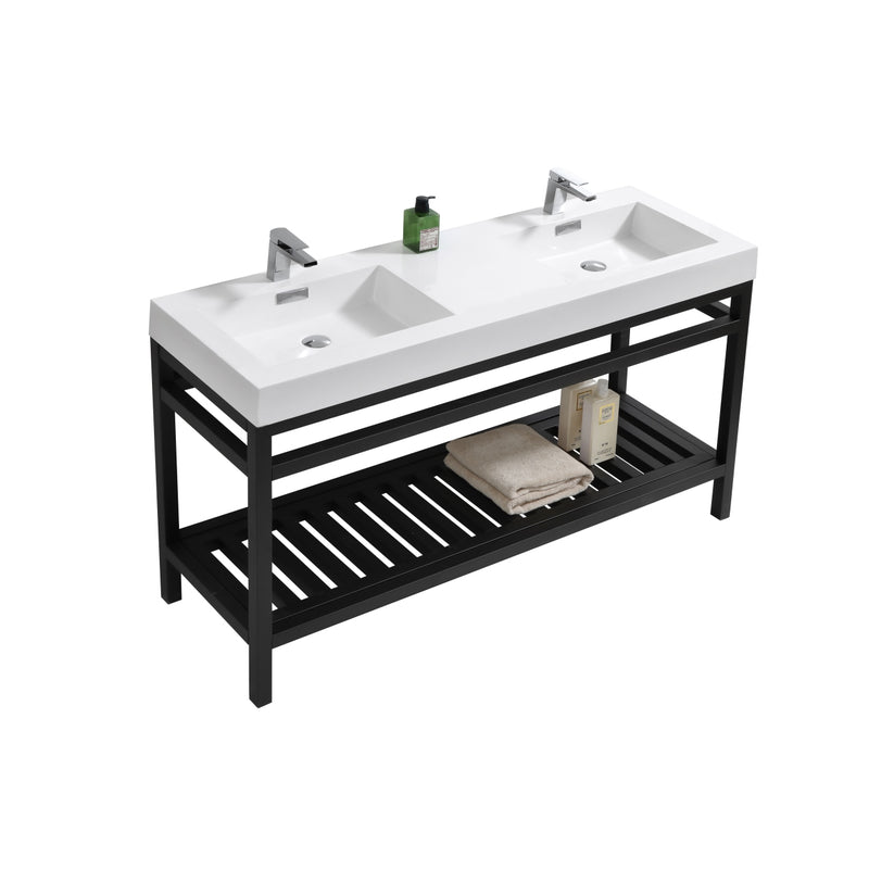 Cisco 60" Double Sink Stainless Steel Console with Acrylic Sink - Matt Black