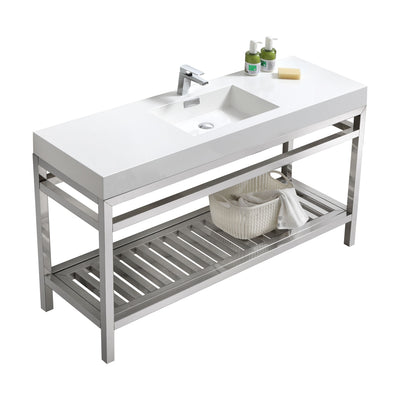 Cisco 60" Single Sink Stainless Steel Console with Acrylic Sink - Chrome
