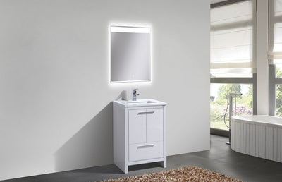 KubeBath Dolce 24_ High Gloss White Modern Bathroom Vanity with White Quartz Counter-Top