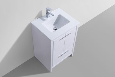 KubeBath Dolce 24_ High Gloss White Modern Bathroom Vanity with White Quartz Counter-Top