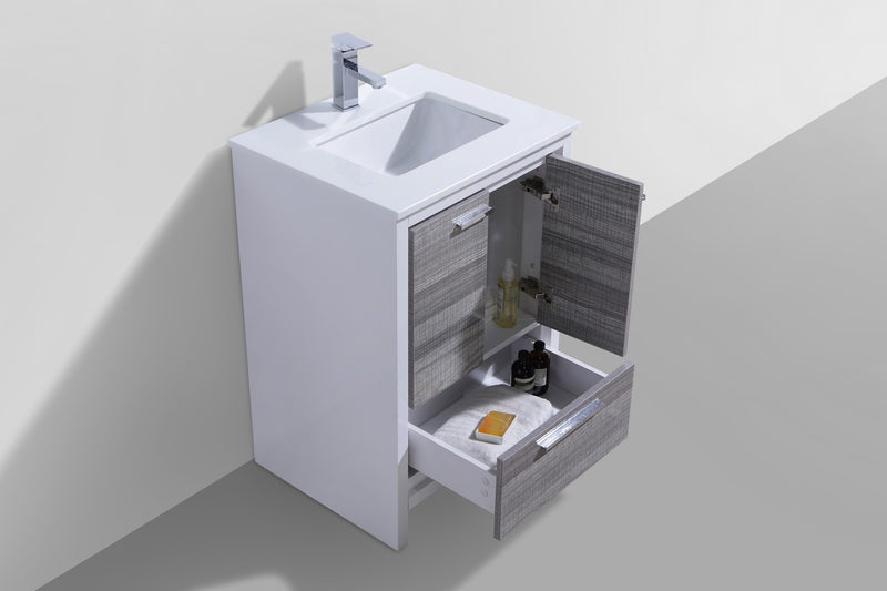 KubeBath Dolce 24_ Ash Gray Modern Bathroom Vanity with White Quartz Counter-Top