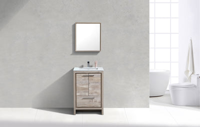 KubeBath Dolce 24_ Nature Wood Modern Bathroom Vanity with White Quartz Counter-Top