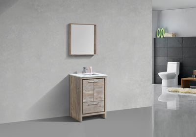 KubeBath Dolce 24_ Nature Wood Modern Bathroom Vanity with White Quartz Counter-Top