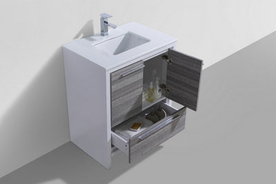 KubeBath Dolce 30_ Ash Gray Modern Bathroom Vanity with White Quartz Counter-Top