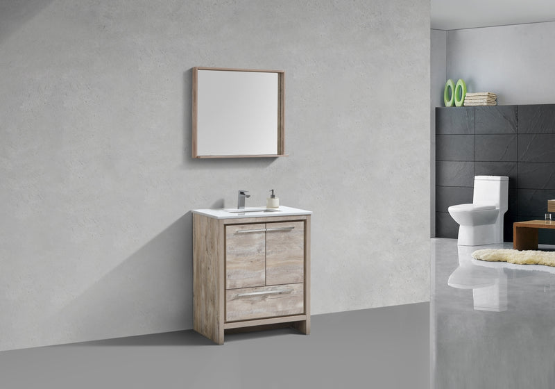 KubeBath Dolce 30_ Nature  Wood Modern Bathroom Vanity with White Quartz Counter-Top