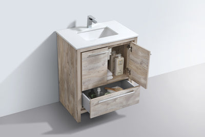 KubeBath Dolce 30_ Nature  Wood Modern Bathroom Vanity with White Quartz Counter-Top