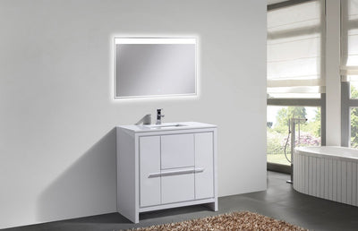 KubeBath Dolce 36_ High Gloss White Modern Bathroom Vanity with White Quartz Counter-Top