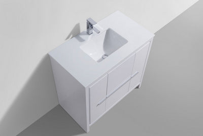 KubeBath Dolce 36_ High Gloss White Modern Bathroom Vanity with White Quartz Counter-Top