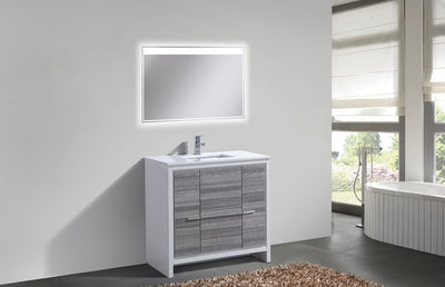 KubeBath Dolce 36_ Ash Gray Modern Bathroom Vanity with White Quartz Counter-Top