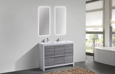 KubeBath Dolce 48_ Double Sink Ash Gray Modern Bathroom Vanity with White Quartz Counter-Top