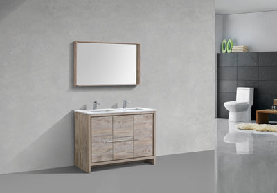 KubeBath Dolce 48_ Double Sink Nature Wood  Modern Bathroom Vanity with White Quartz Counter-Top