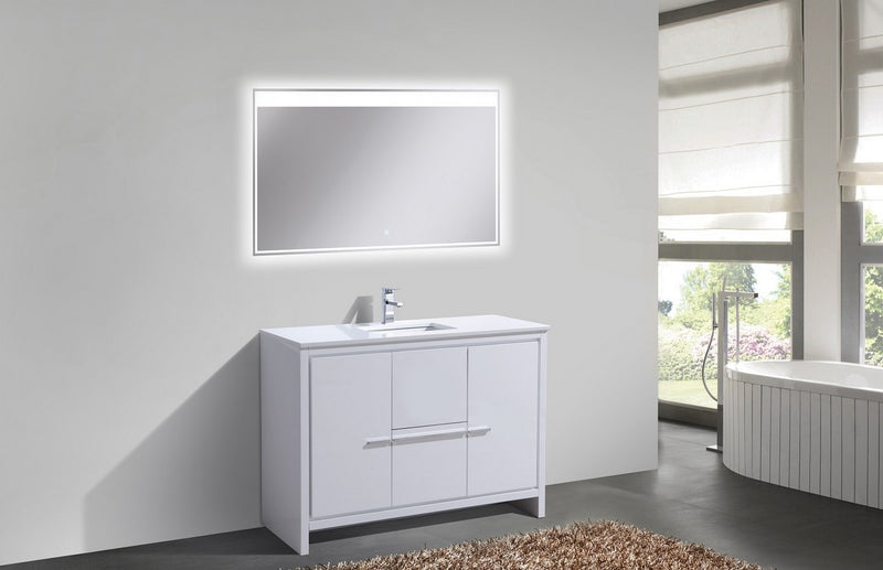 KubeBath Dolce 48_ High Gloss White Modern Bathroom Vanity with White Quartz Counter-Top