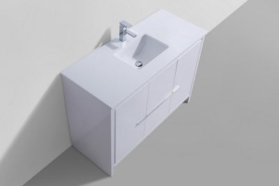 KubeBath Dolce 48_ High Gloss White Modern Bathroom Vanity with White Quartz Counter-Top