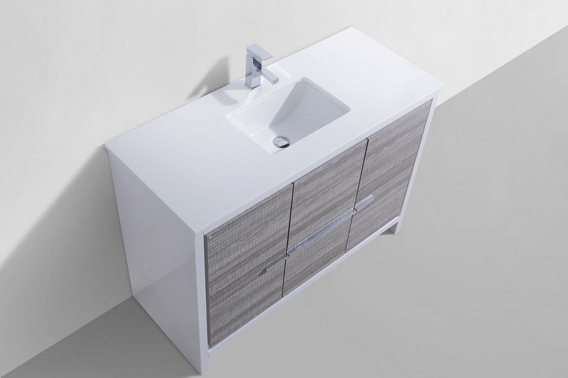 KubeBath Dolce 48_ Ash Gray Modern Bathroom Vanity with White Quartz Counter-Top