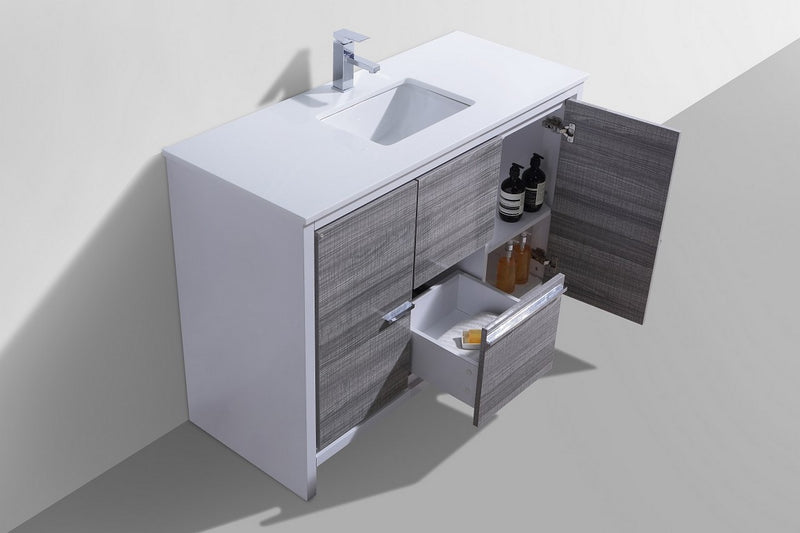 KubeBath Dolce 48_ Ash Gray Modern Bathroom Vanity with White Quartz Counter-Top