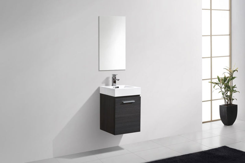 KubeBath Bliss 16" High Gloss Gray Oak Wall Mount Modern Bathroom Vanity