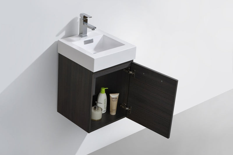 KubeBath Bliss 16" High Gloss Gray Oak Wall Mount Modern Bathroom Vanity