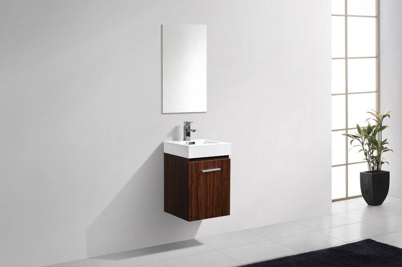 KubeBath Bliss 16" Walnut Wall Mount Modern Bathroom Vanity