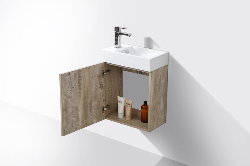 KubeBath Bliss 18" Nature Wood Wall Mount Modern Bathroom Vanity