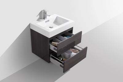 KubeBath Bliss 24" High Gloss Gray Oak Wall Mount Modern Bathroom Vanity
